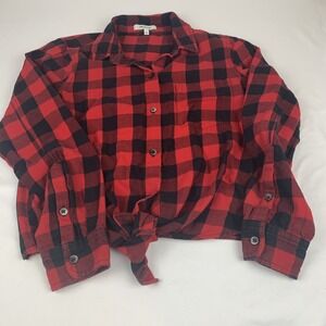 Madewell Red Buffalo Plaid Front Knot Flannel Button Down Shirt Women's Small